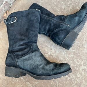 UGG Women’s Maddison Midcalf Black Suede Sheepskin Lined Boots - Size 10